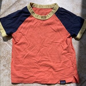 Patagonia Orange Tee with Navy Raglan Sleeves and Yellow Trim - size 3T